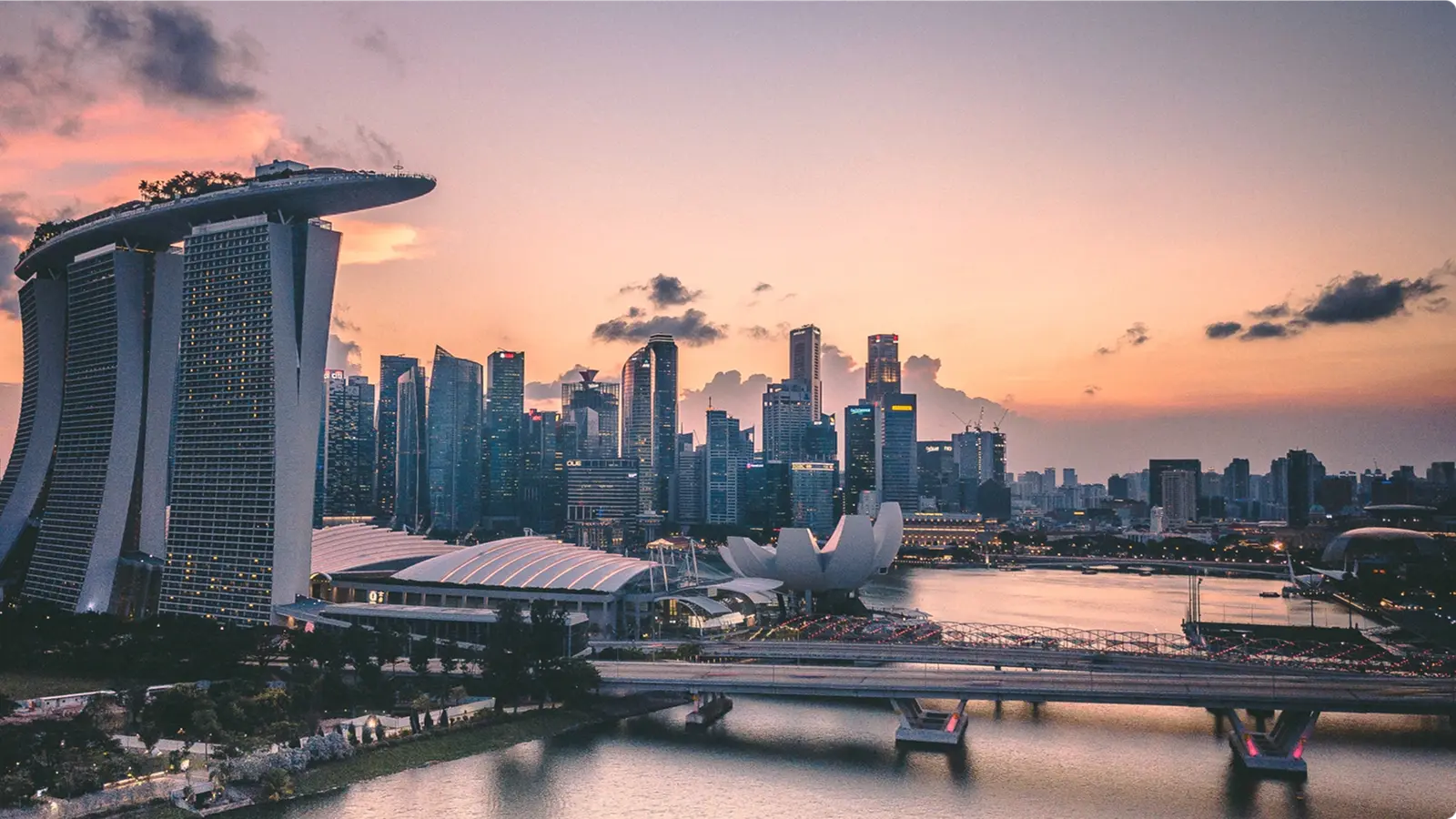 The Singapore skyline at dusk